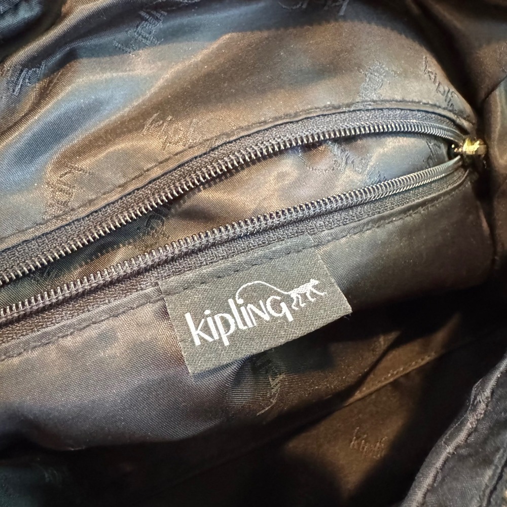 Kipling Black Grey Floral Nylon Satchel Crossbody Bag Gold Hardware Charm - Picture 7 of 15